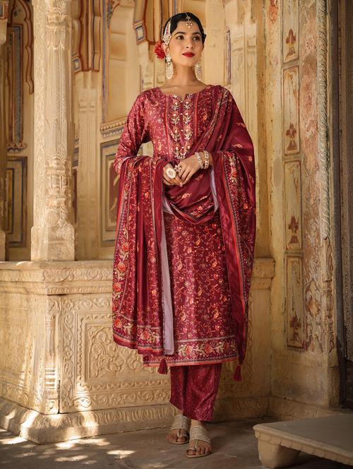 printed kurta pant set with dupatta - 18588649 - Very Small Image - 1