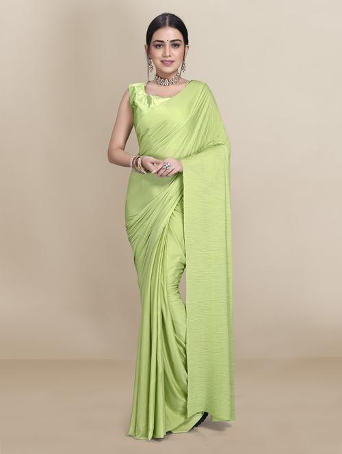 women's solid green colored saree with blouse - 18642633 - Very Small Image - 1