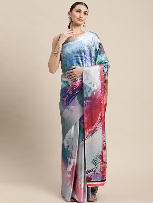 women's printed multi colored saree with blouse - 18642937 - Very Small Image - 1