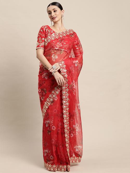 women's embroidered saree with blouse - 18643034 - Very Small Image - 1