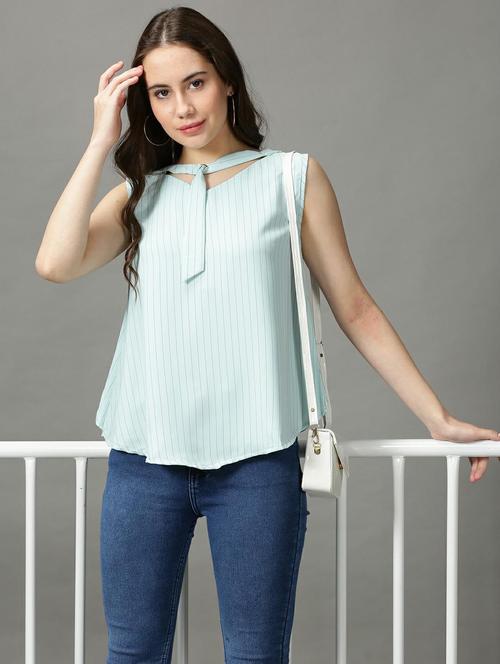 women's straight tie-up neck top - 18718602 - Very Small Image - 1
