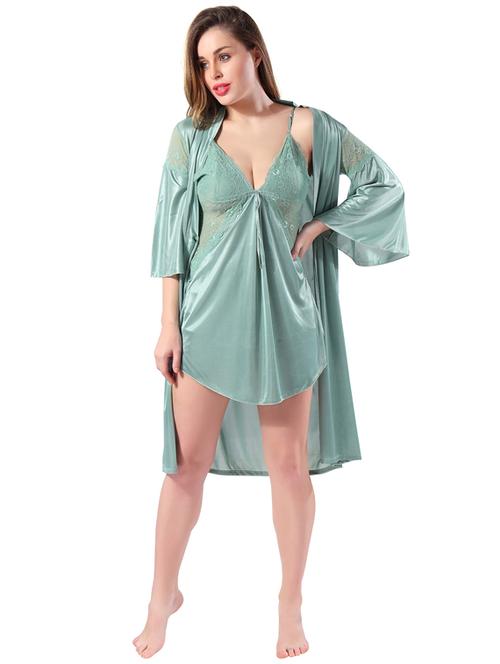 solid two piece night wear set - 18801310 - Very Small Image - 1