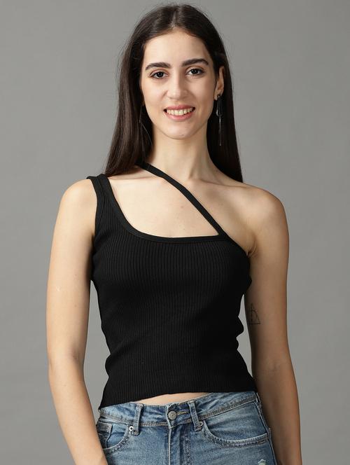 women's crop asymmetric neck top - 18824251 - Very Small Image - 1