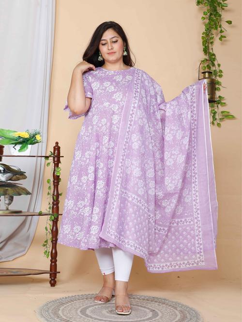 purple cotton kurta dupatta set - 19039398 - Very Small Image - 1