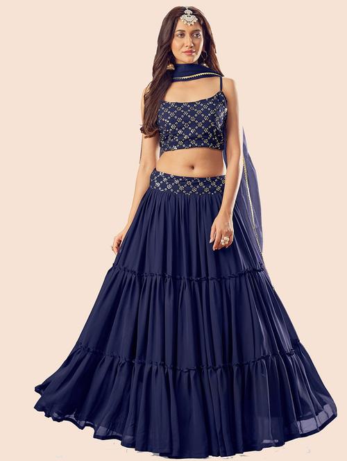 blue foil print flared lehenga - 19088968 - Very Small Image - 1