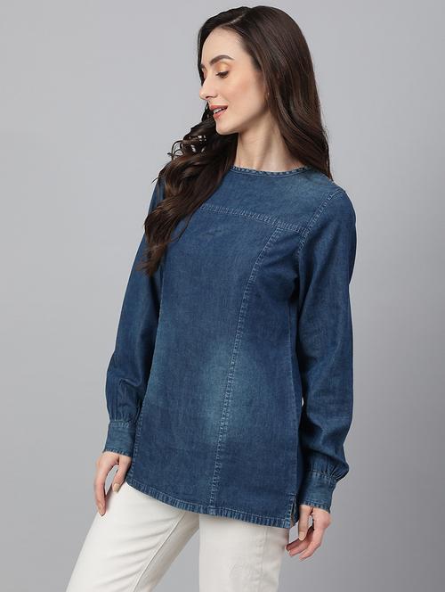 women's straight round neck top - 19130341 - Very Small Image - 1