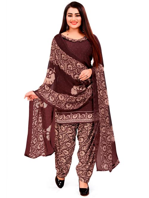 brown printed unstitched suit - 19142735 - Very Small Image - 1