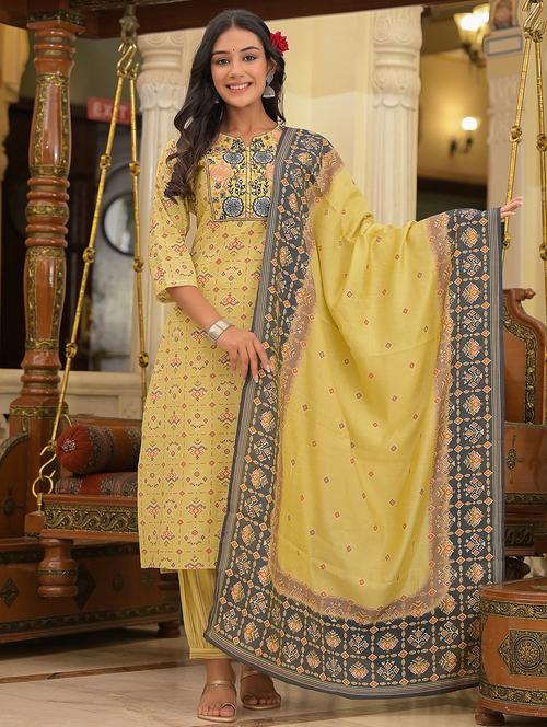 yellow printed kurta dupatta set - 19169788 - Very Small Image - 1