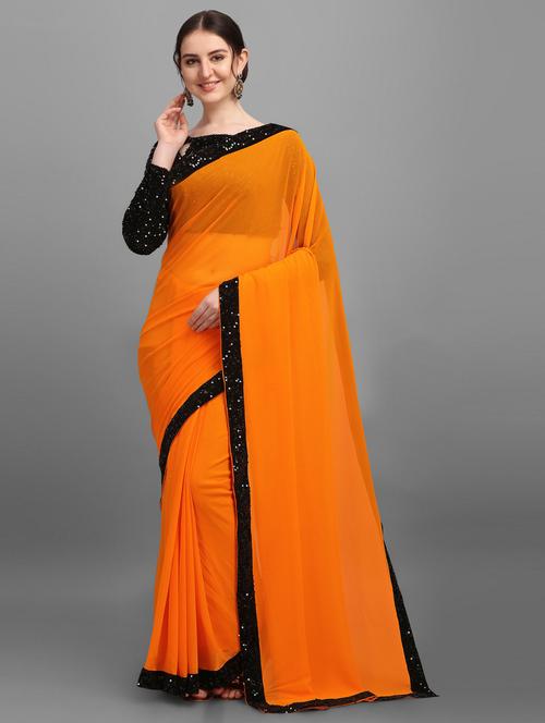 yellow sequin bordered set saree with blouse - 19177276 - Very Small Image - 1