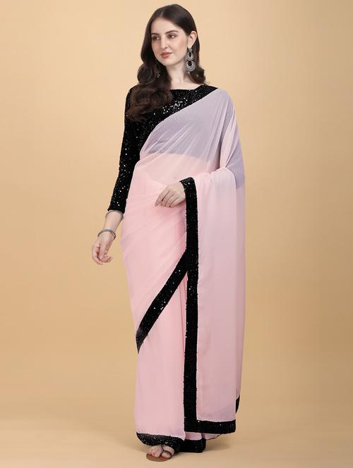 pink sequin bordered set saree with blouse - 19177293 - Very Small Image - 1