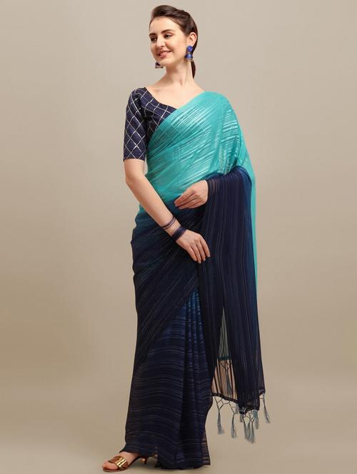light blue self design set saree with blouse - 19177302 - Very Small Image - 1