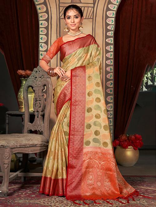 women's self design beige colored saree with blouse - 19303895 - Very Small Image - 1