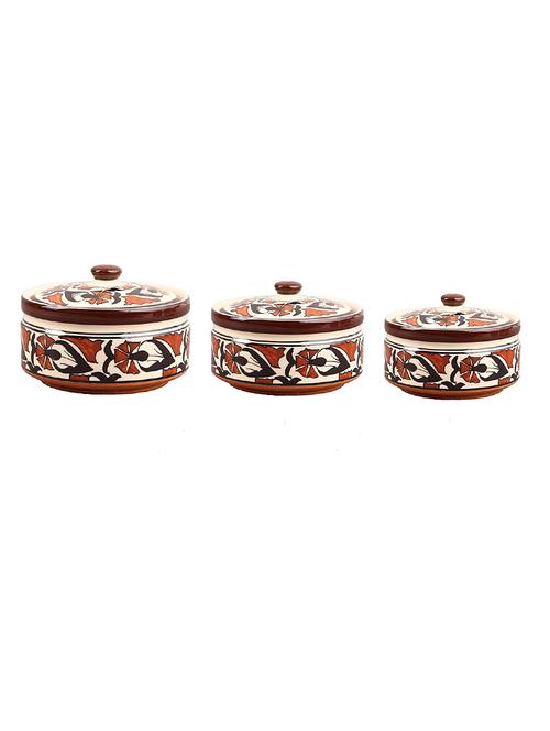 caffeine ceramic handmade flower design combo serving donga with lid (set of 3, 1 large, 1 medium, 1 small) - 19304423 - Very Small Image - 1