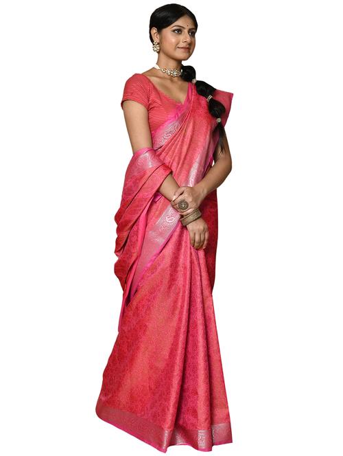 pink silk handloom saree with blouse - 19337183 - Very Small Image - 1