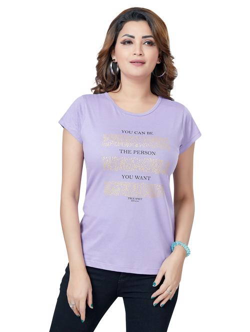women's chest print round neck t-shirt - 19383200 - Very Small Image - 1
