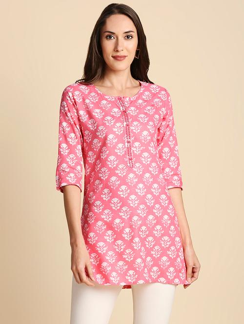 pink printed straight kurti - 19412751 - Very Small Image - 1