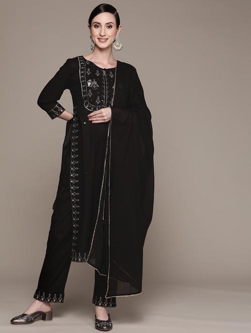 neck embroidered kurta pant set with dupatta - 19414269 - Very Small Image - 1