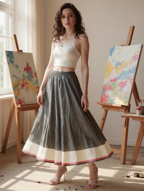 grey cotton aline skirts - 19452161 - Very Small Image - 1