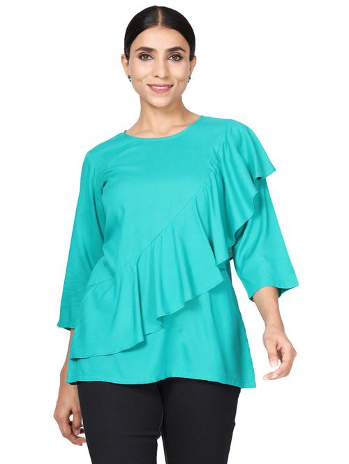 women's ruffle round neck top - 19475204 - Very Small Image - 1