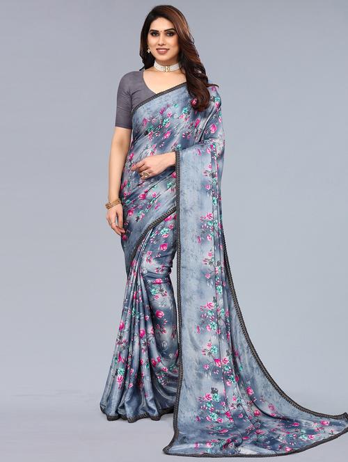 grey floral printed saree with blouse - 19487596 - Very Small Image - 1