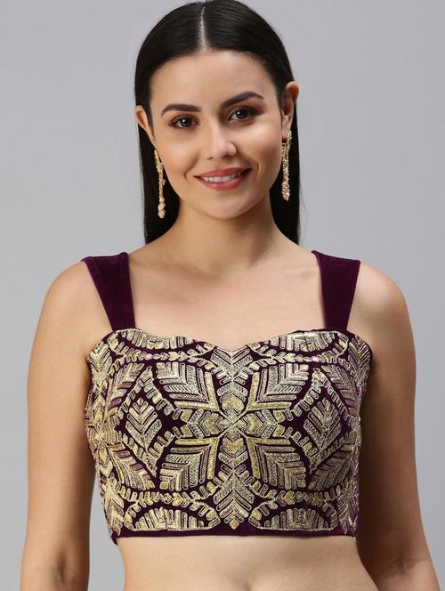 women purple embroidered stitched blouse - 19493309 - Very Small Image - 1