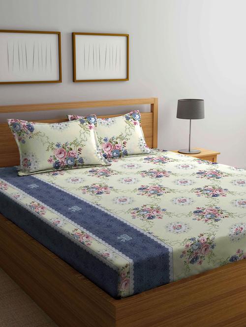 fabinaliv multicolor floral 210 tc cotton blend king size double bedsheet with 2 pillow covers - 19503655 - Very Small Image - 1
