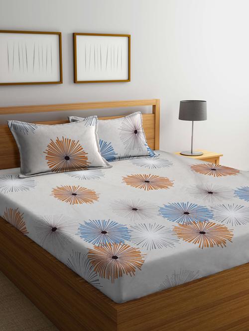 fabinaliv beige floral 210 tc cotton blend king size double bedsheet with 2 pillow covers - 19503675 - Very Small Image - 1