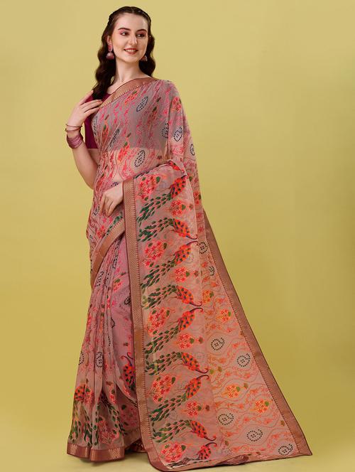 women's kalamkari pink colored saree with blouse - 19514223 - Very Small Image - 1
