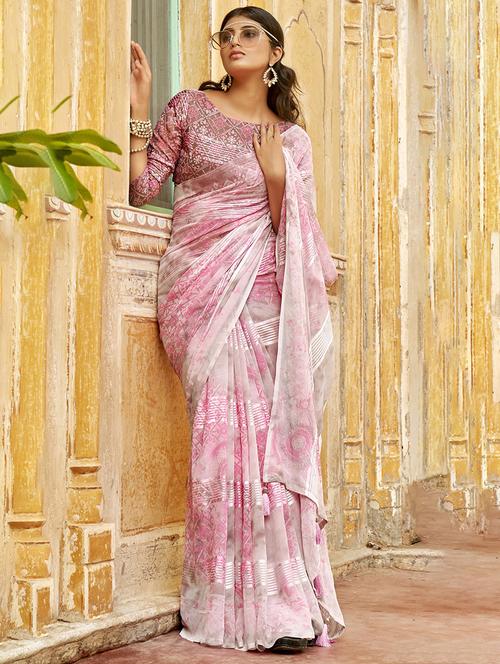 women's printed rosewater colored saree with blouse - 19596991 - Very Small Image - 1