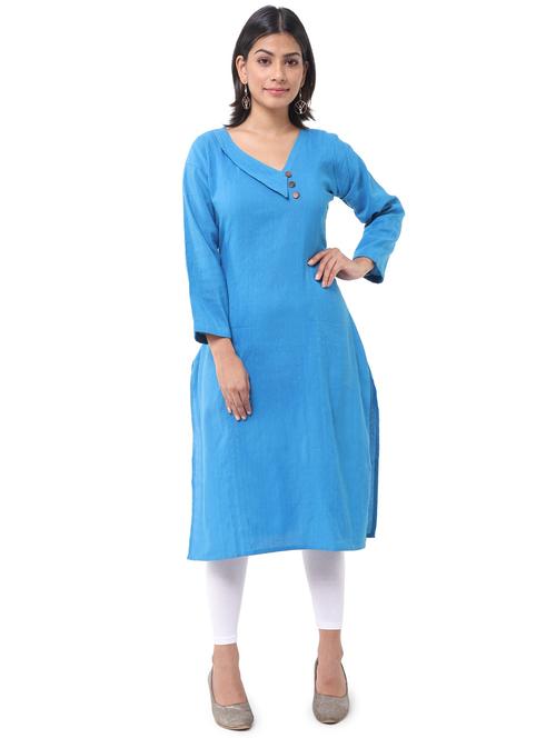 blue cotton blend straight kurta - 19615198 - Very Small Image - 1