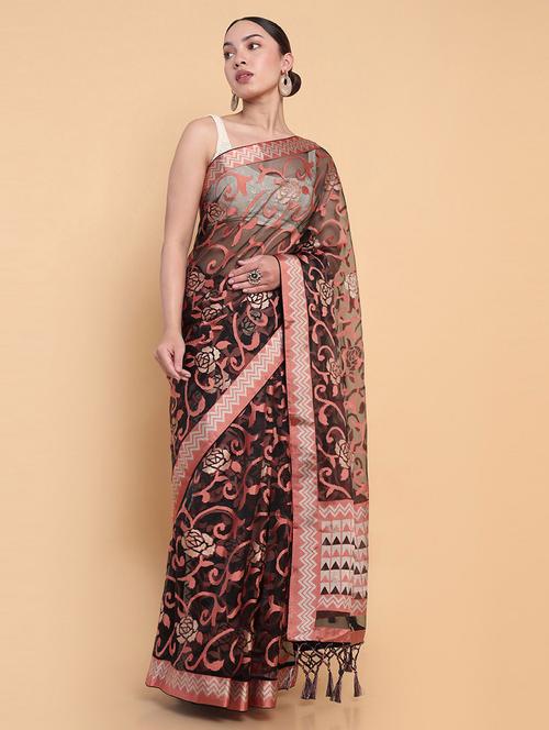 women's floral black colored saree - 19659534 - Very Small Image - 1