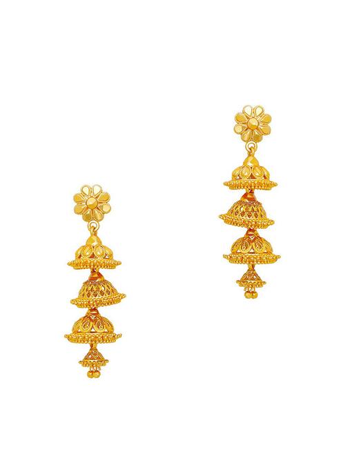 gold brass jhumka earring - 19667314 - Very Small Image - 1