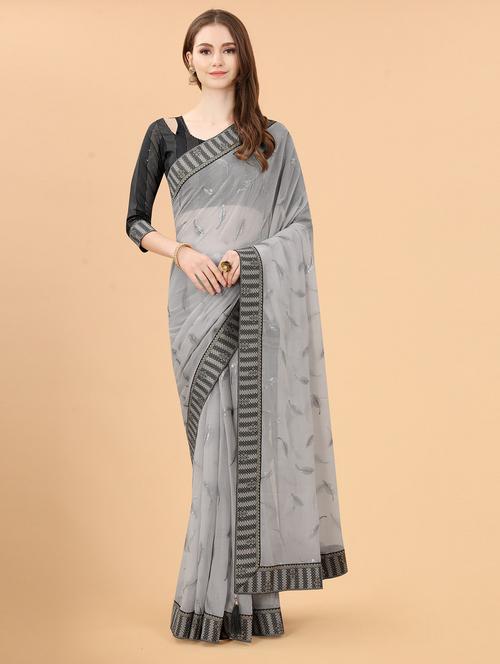 women's self design grey colored saree - 19693443 - Very Small Image - 1