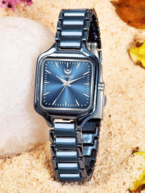 lorenz metallic blue analogue wrist watch for women | square dial women's watch | as-123a - 19730856 - Very Small Image - 1