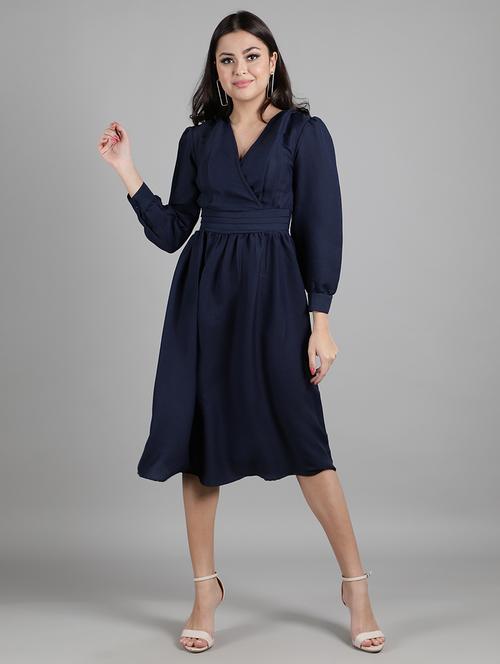 women's fit & flare solid dress - 19734095 - Very Small Image - 1