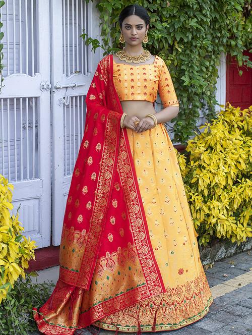 self design semi-stitched lehenga choli set with dupatta - 19736438 - Very Small Image - 1