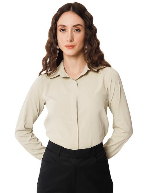 beige crepe regular shirt - 19737209 - Very Small Image - 1