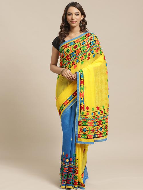 women's solid with work multi colored saree with blouse - 19784988 - Very Small Image - 1