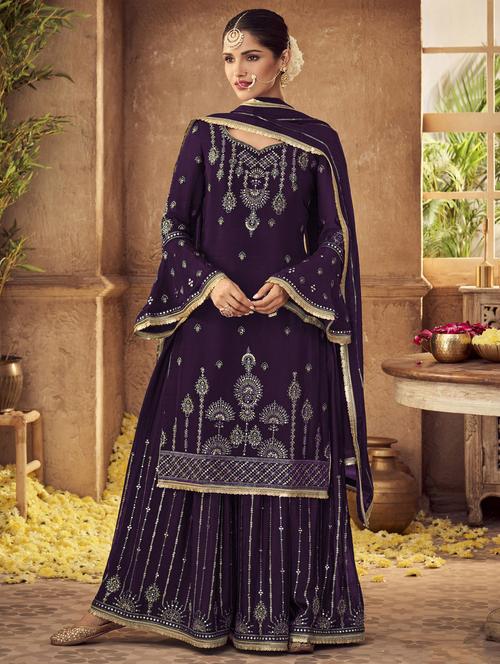 embroidered semi-stitched suit set - 19810621 - Very Small Image - 1
