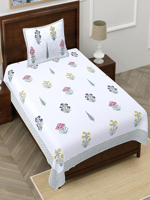 texstylers pure cotton white base floral 60x90 inches single bedsheet with 1 pillow cover - 19866735 - Very Small Image - 1