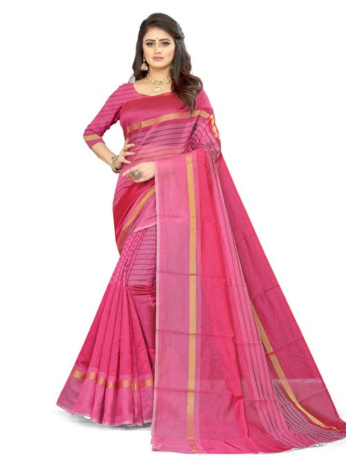 women's stripes pink colored saree with blouse - 19911524 - Very Small Image - 1