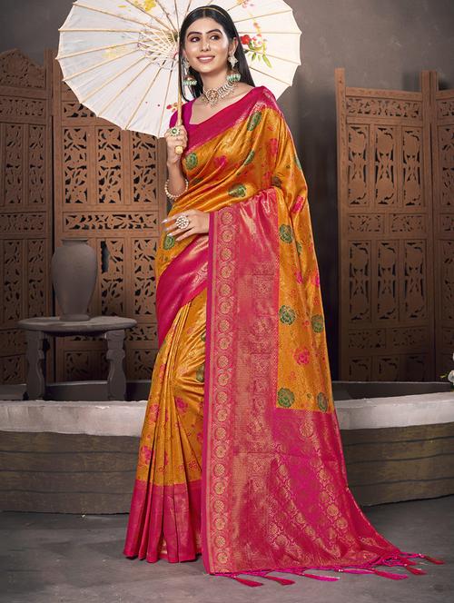 women's self design yellow colored saree with blouse - 19925396 - Very Small Image - 1