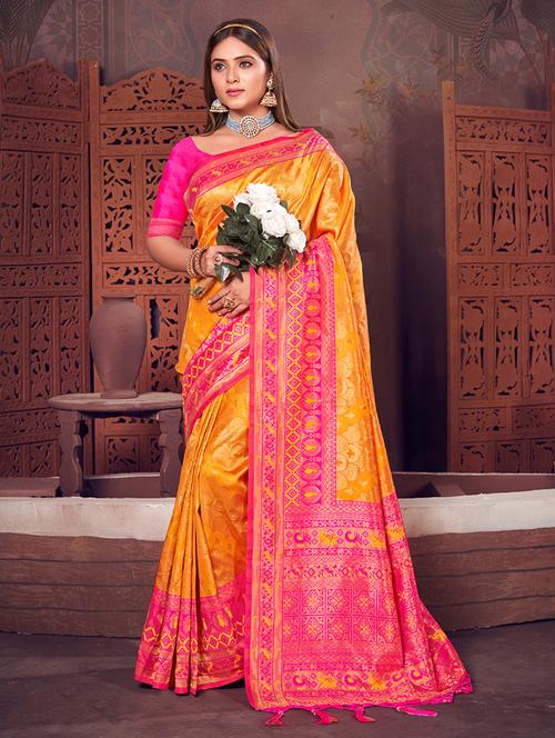 women's self design mustard colored saree with blouse - 19925401 - Very Small Image - 1