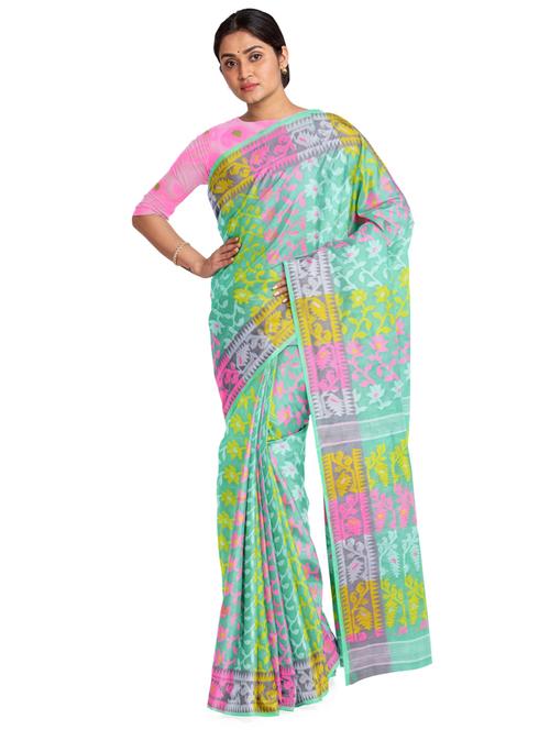 light green jamdani saree with blouse - 19925807 - Very Small Image - 1