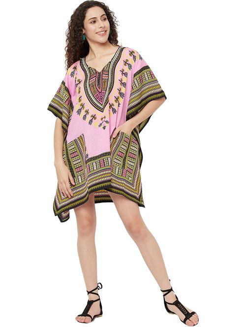 pink relaxed fit notch neck printed kaftan dress - 19937249 - Very Small Image - 1