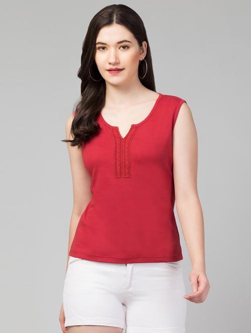 women's straight notch neck top - 19984822 - Very Small Image - 1