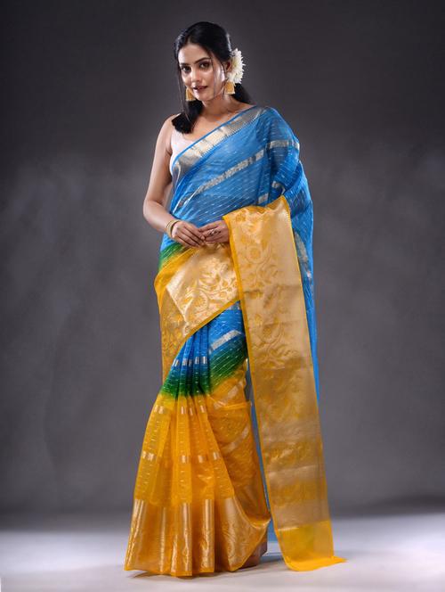 women's self design blue colored saree with blouse - 19992873 - Very Small Image - 1