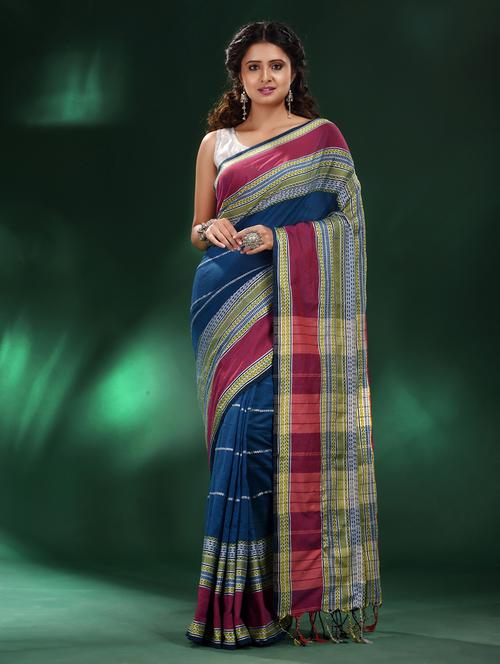 women's self design teal colored saree with blouse - 19993454 - Very Small Image - 1
