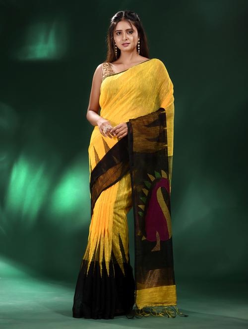 yellow silk saree with blouse - 19993565 - Very Small Image - 1
