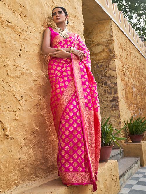pink silk blend saree with blouse - 20018616 - Very Small Image - 1